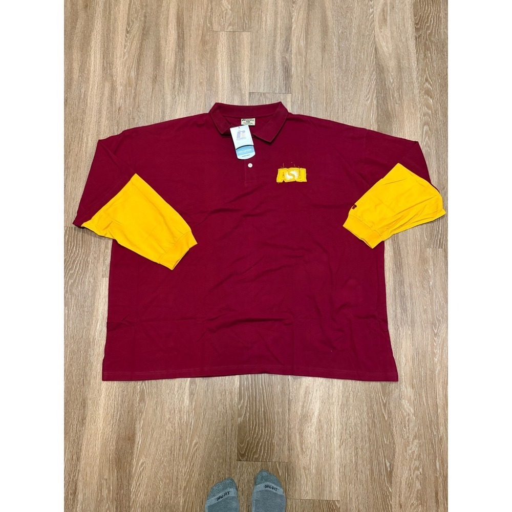 Russell Athletic Pro Cotton ASU Polo Shirt Maroon Gold Long Sleeve Mens 6X NWT